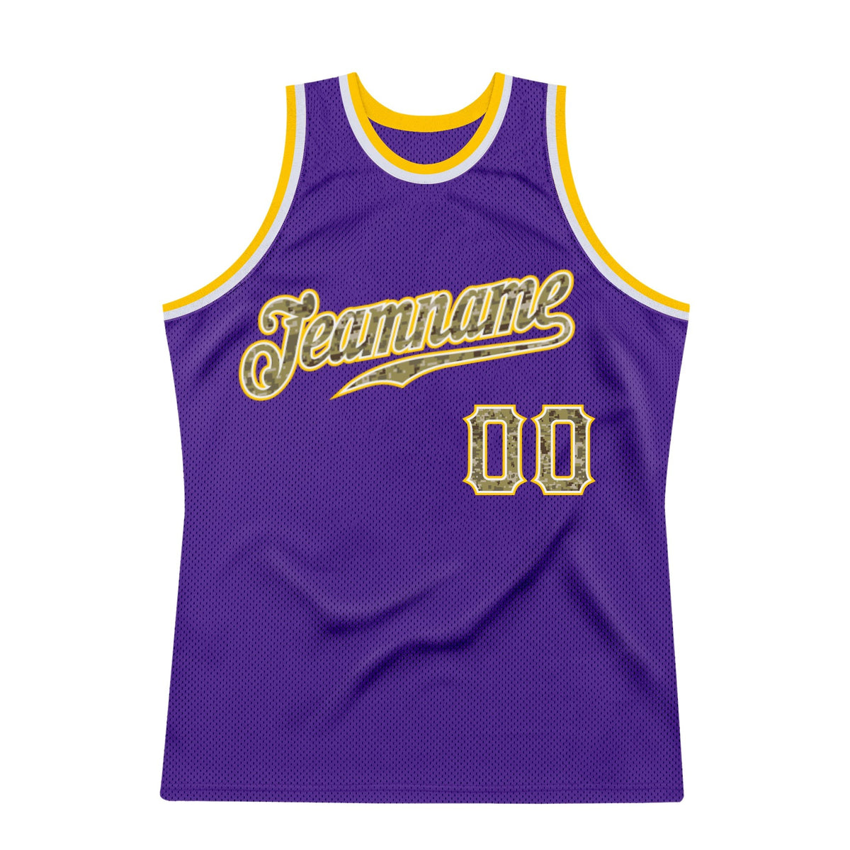 Custom Purple Camo-Gold Authentic Throwback Basketball Jersey photo 5