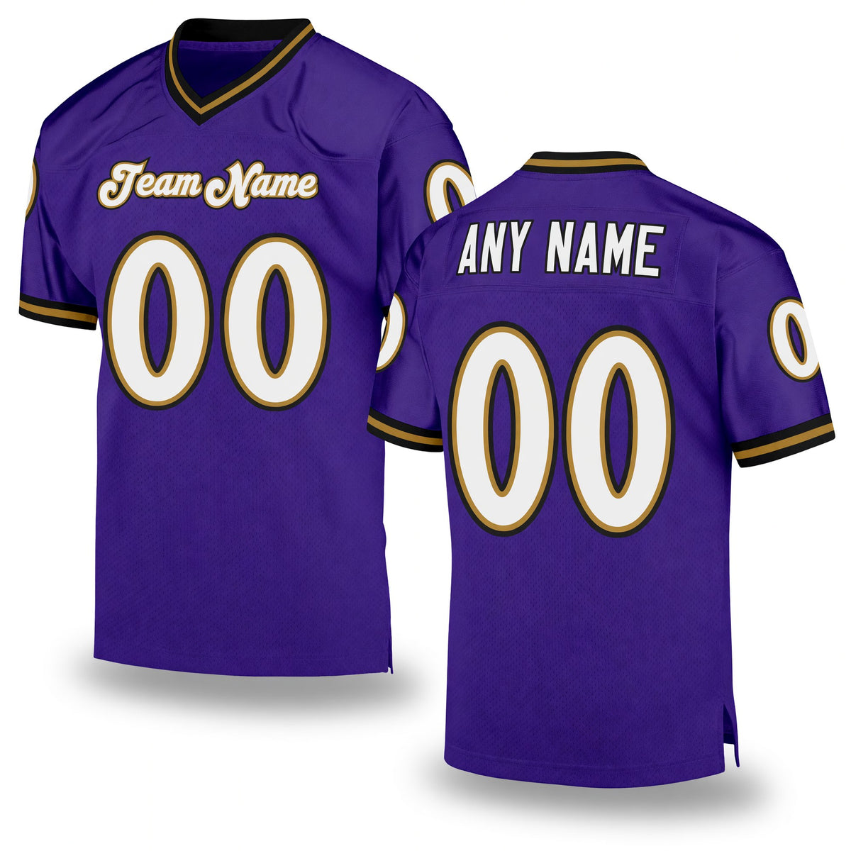 Custom Purple White-Old Gold Mesh Authentic Throwback Football Jersey
