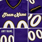 Custom Purple White-Old Gold Mesh Authentic Throwback Football Jersey detail