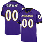 Custom Purple White-Old Gold Mesh Authentic Throwback Football Jersey photo 1