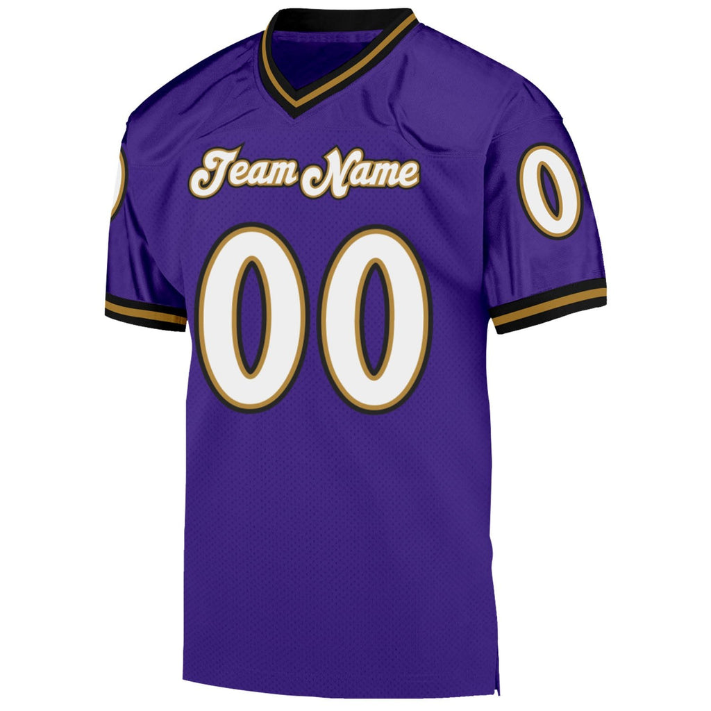 Custom Purple White-Old Gold Mesh Authentic Throwback Football Jersey photo 2