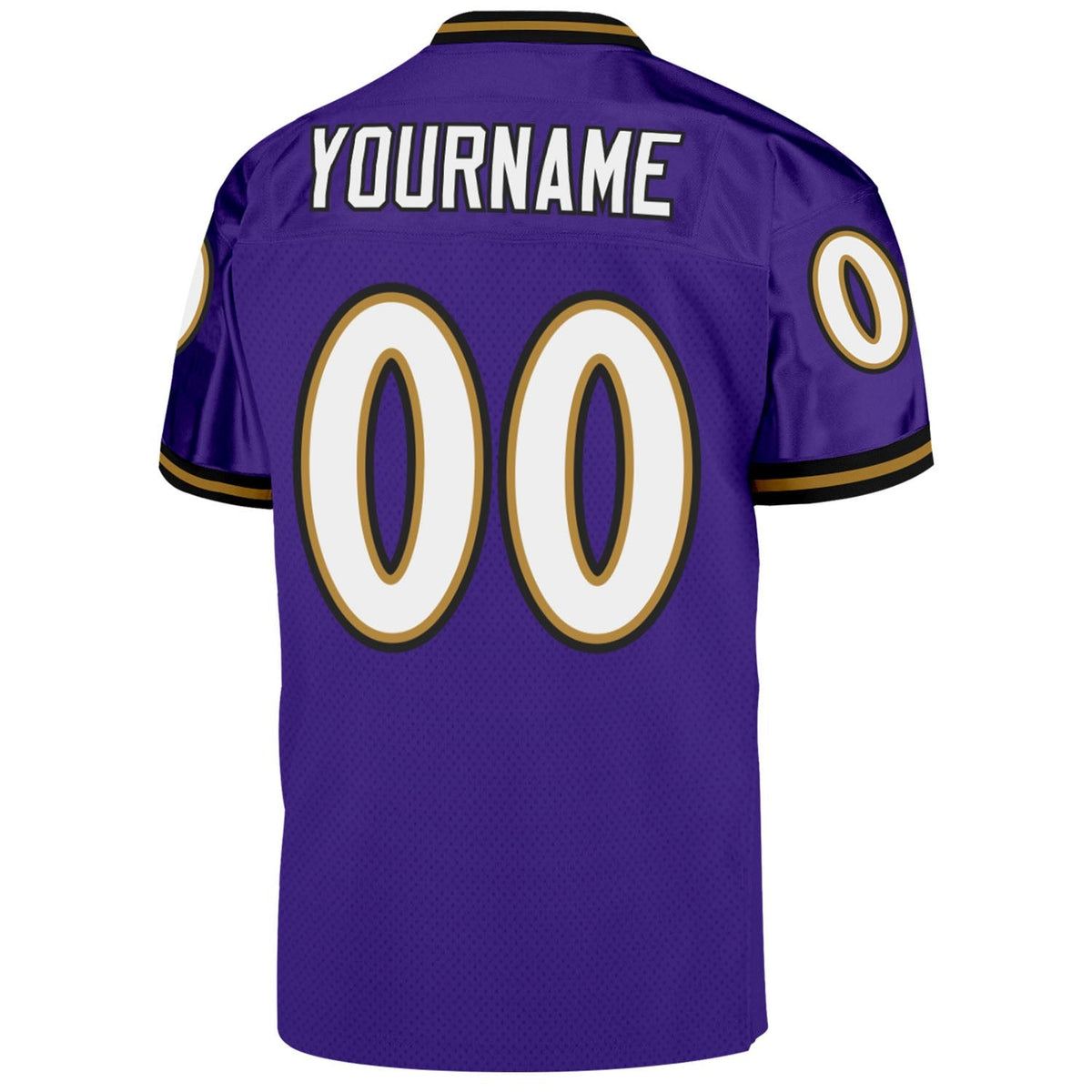 Custom Purple White-Old Gold Mesh Authentic Throwback Football Jersey photo 3