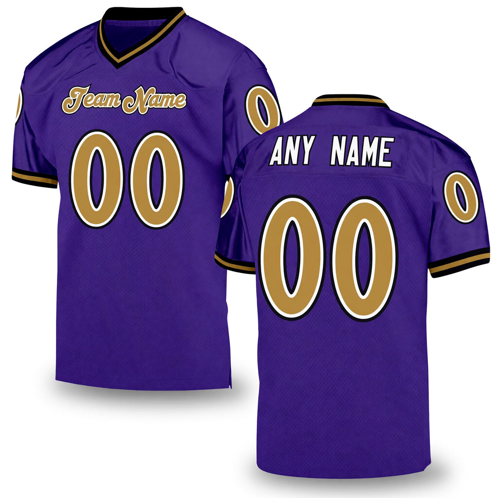 Custom Purple Old Gold-Black Mesh Authentic Throwback Football Jersey