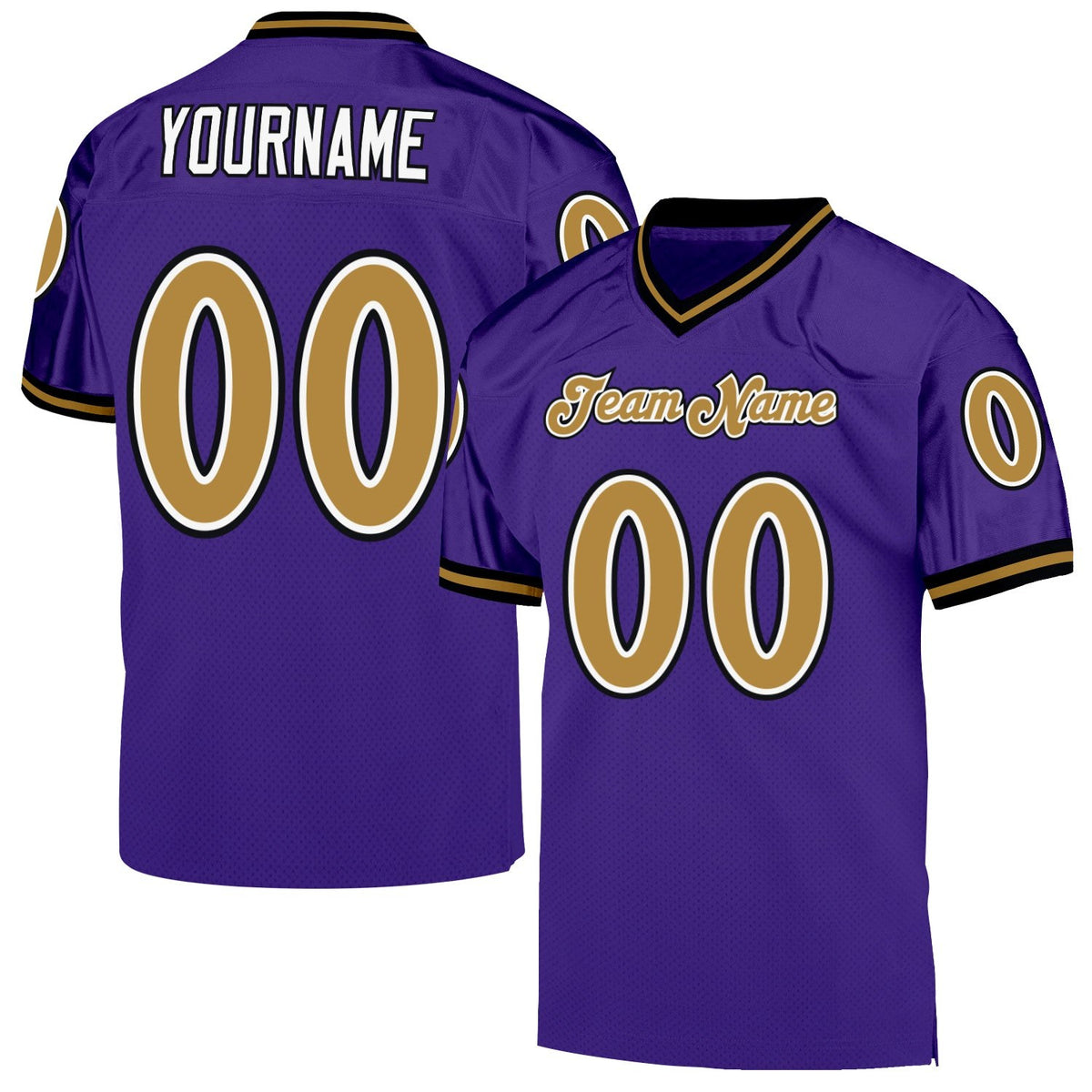 Custom Purple Old Gold-Black Mesh Authentic Throwback Football Jersey photo 1