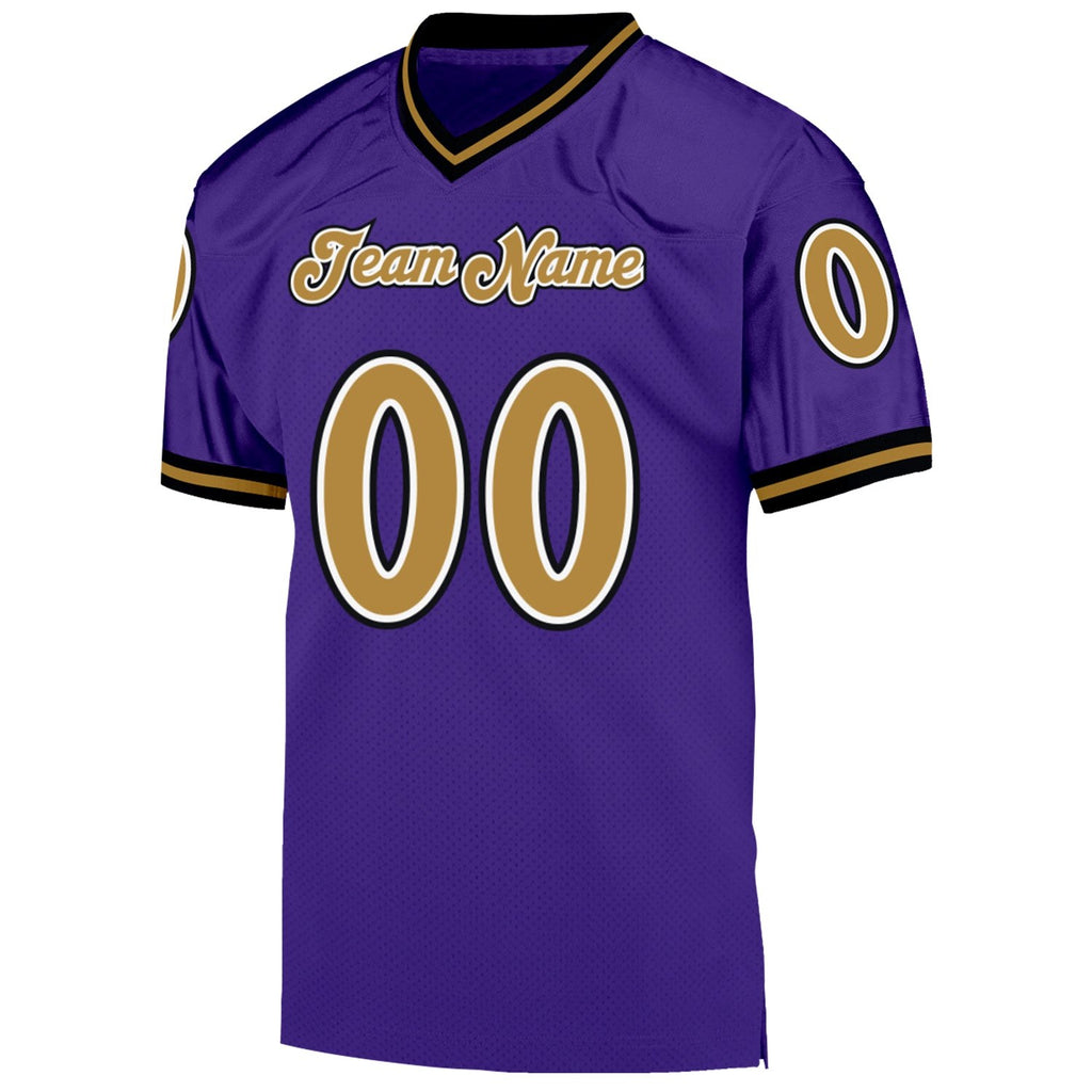Custom Purple Old Gold-Black Mesh Authentic Throwback Football Jersey photo 2