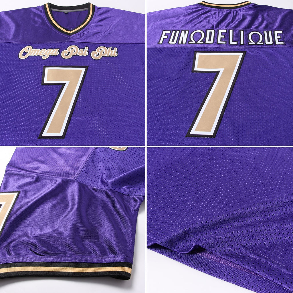 Custom Purple Old Gold-Black Mesh Authentic Throwback Football Jersey photo 7