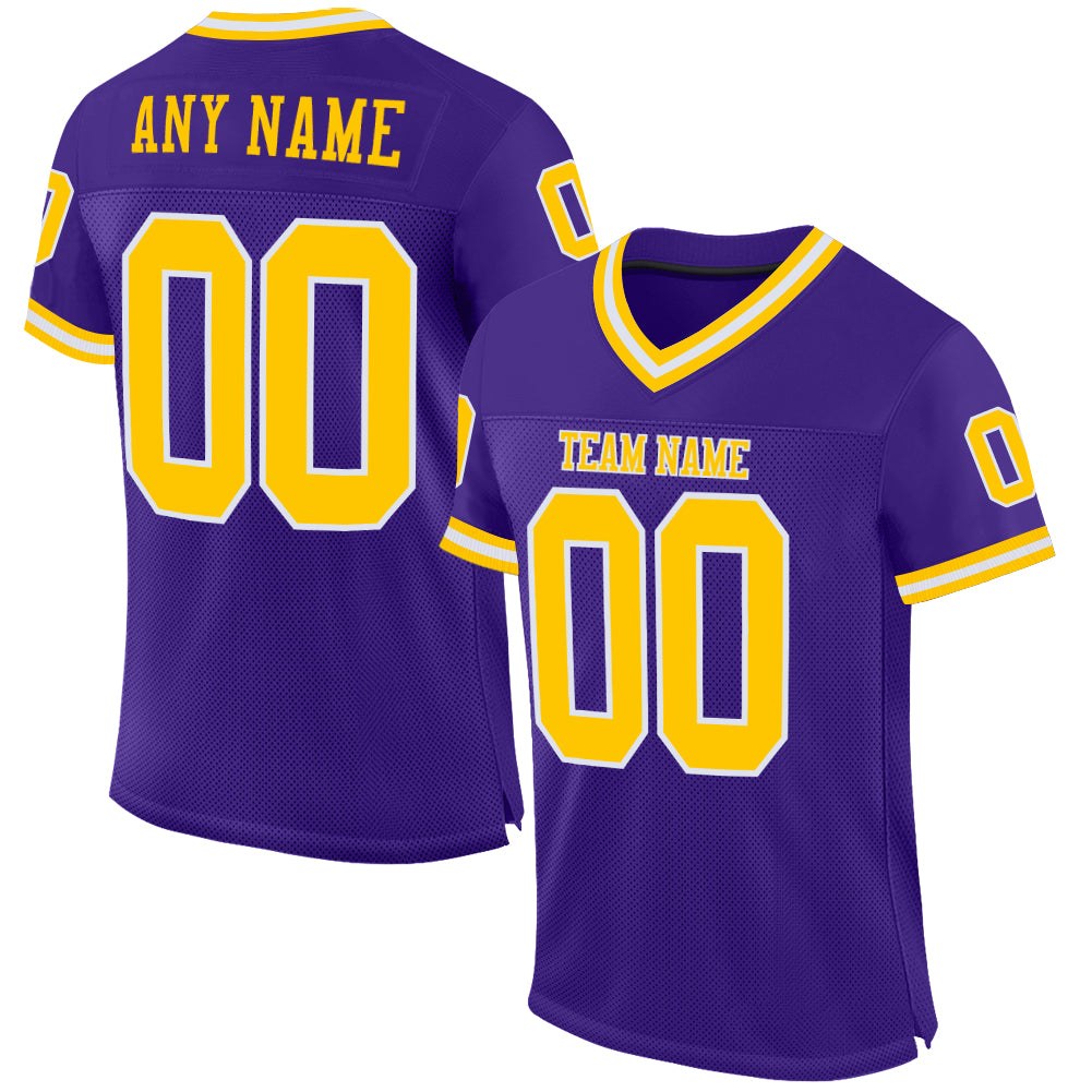 Custom Purple Gold-White Mesh Authentic Throwback Football Jersey photo 1