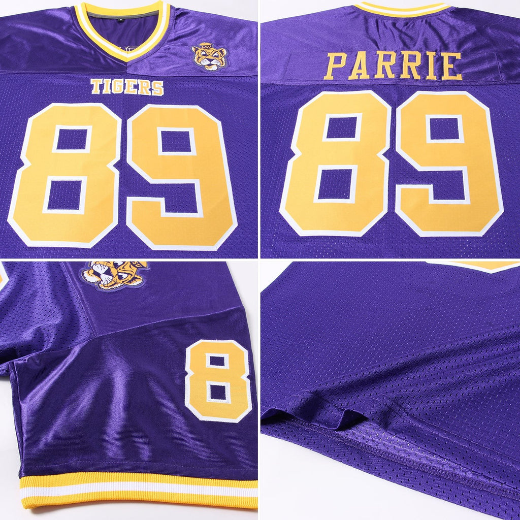 Custom Purple Gold-White Mesh Authentic Throwback Football Jersey photo 4