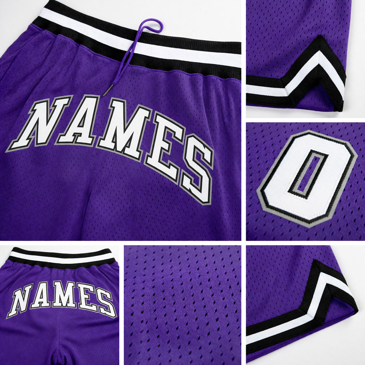 Custom Purple White-Black Authentic Throwback Basketball Shorts detail