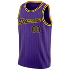 Custom Purple Black Pinstripe Black-Gold Authentic Basketball Jersey photo 4