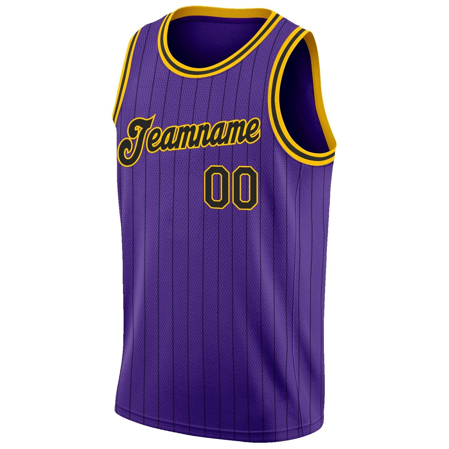 Custom Purple Black Pinstripe Black-Gold Authentic Basketball Jersey photo 4