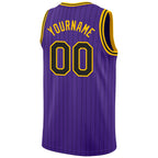 Custom Purple Black Pinstripe Black-Gold Authentic Basketball Jersey photo 5