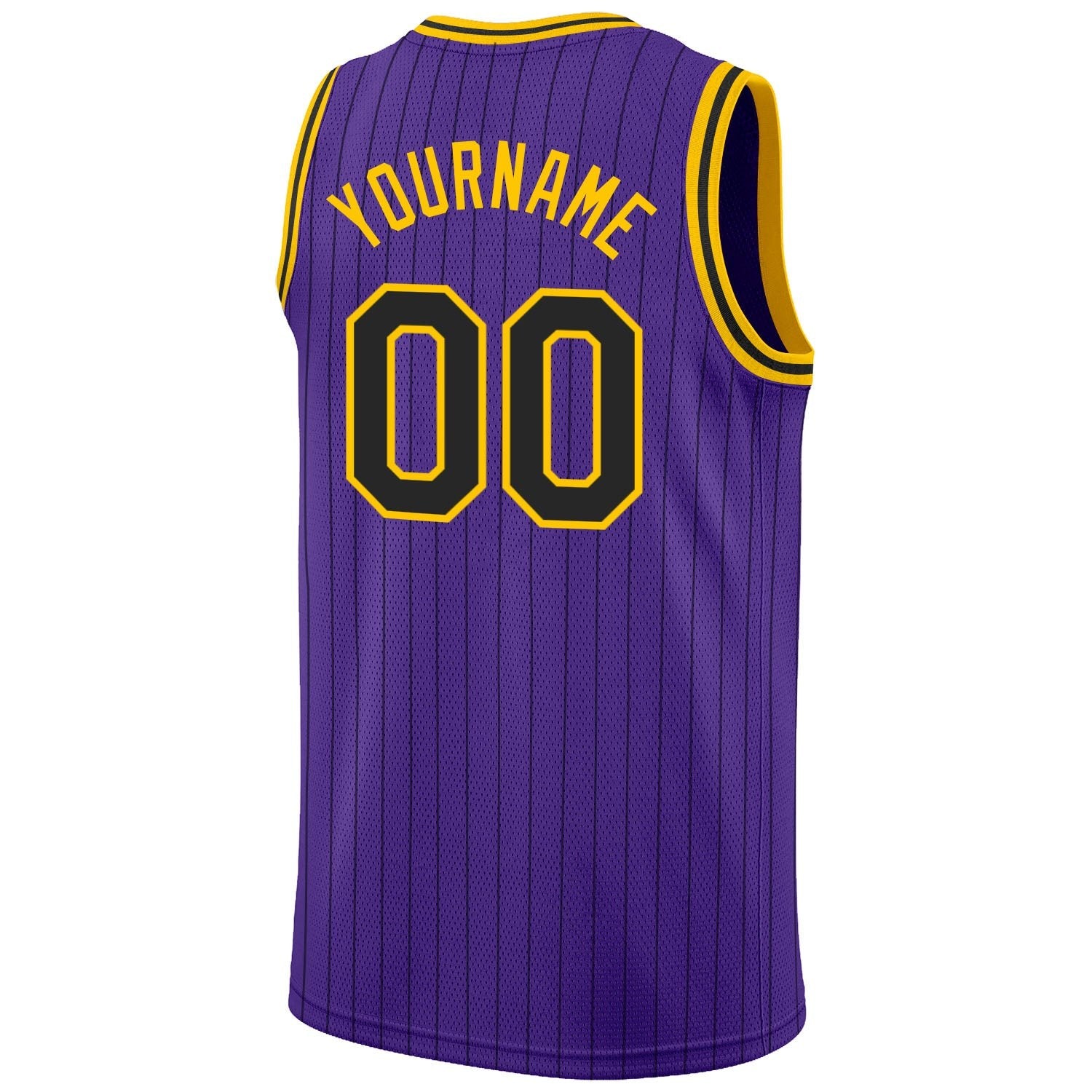 Custom Purple Black Pinstripe Black-Gold Authentic Basketball Jersey photo 5