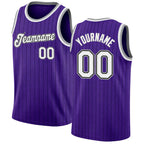 Custom Purple Black Pinstripe White-Gray Authentic Basketball Jersey