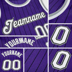 Custom Purple Black Pinstripe White-Gray Authentic Basketball Jersey detail