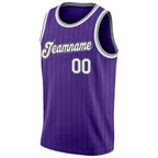 Custom Purple Black Pinstripe White-Gray Authentic Basketball Jersey photo 4