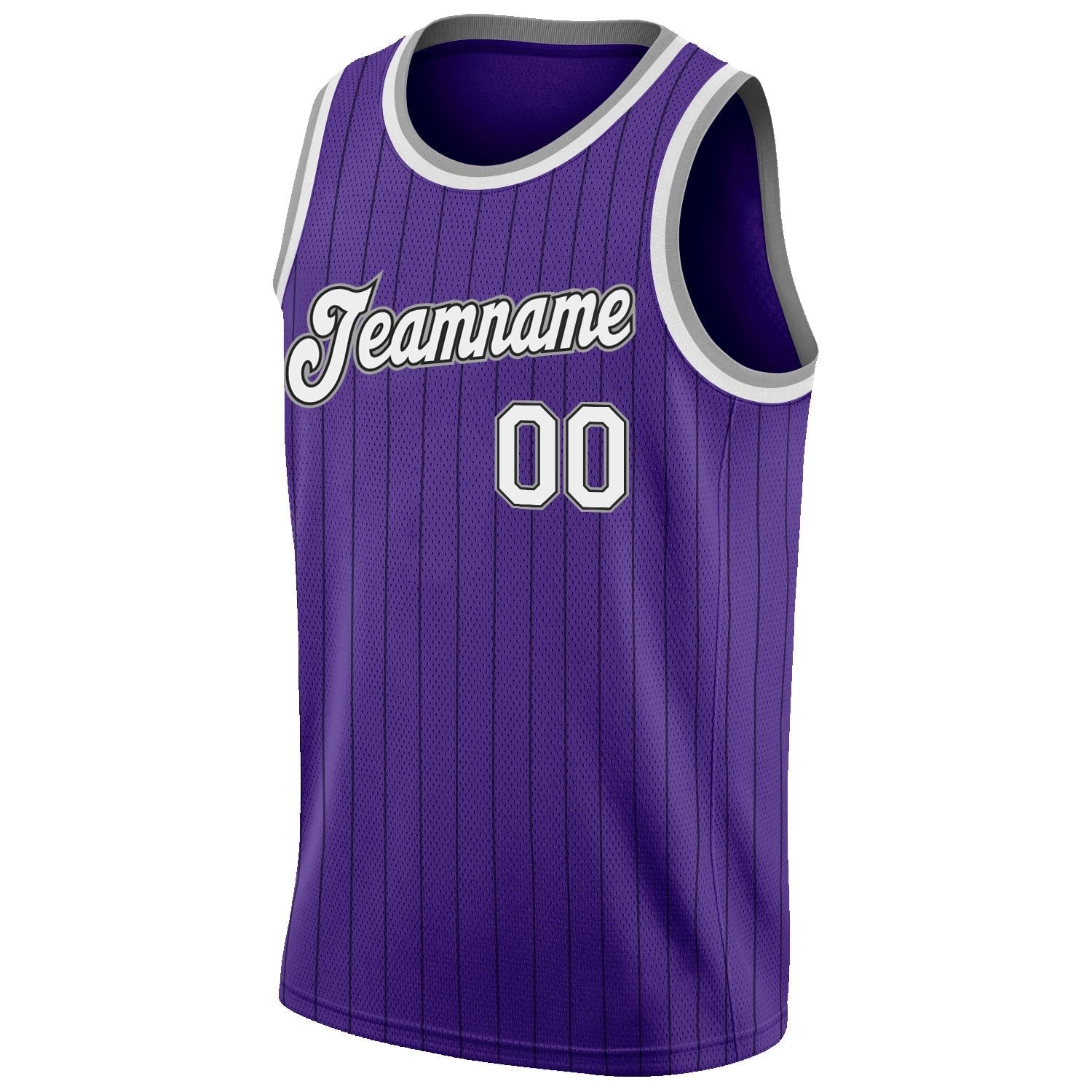 Custom Purple Black Pinstripe White-Gray Authentic Basketball Jersey photo 4