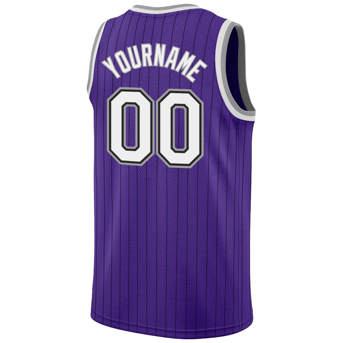 Custom Purple Black Pinstripe White-Gray Authentic Basketball Jersey photo 5