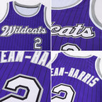 Custom Purple Black Pinstripe White-Gray Authentic Basketball Jersey photo 6