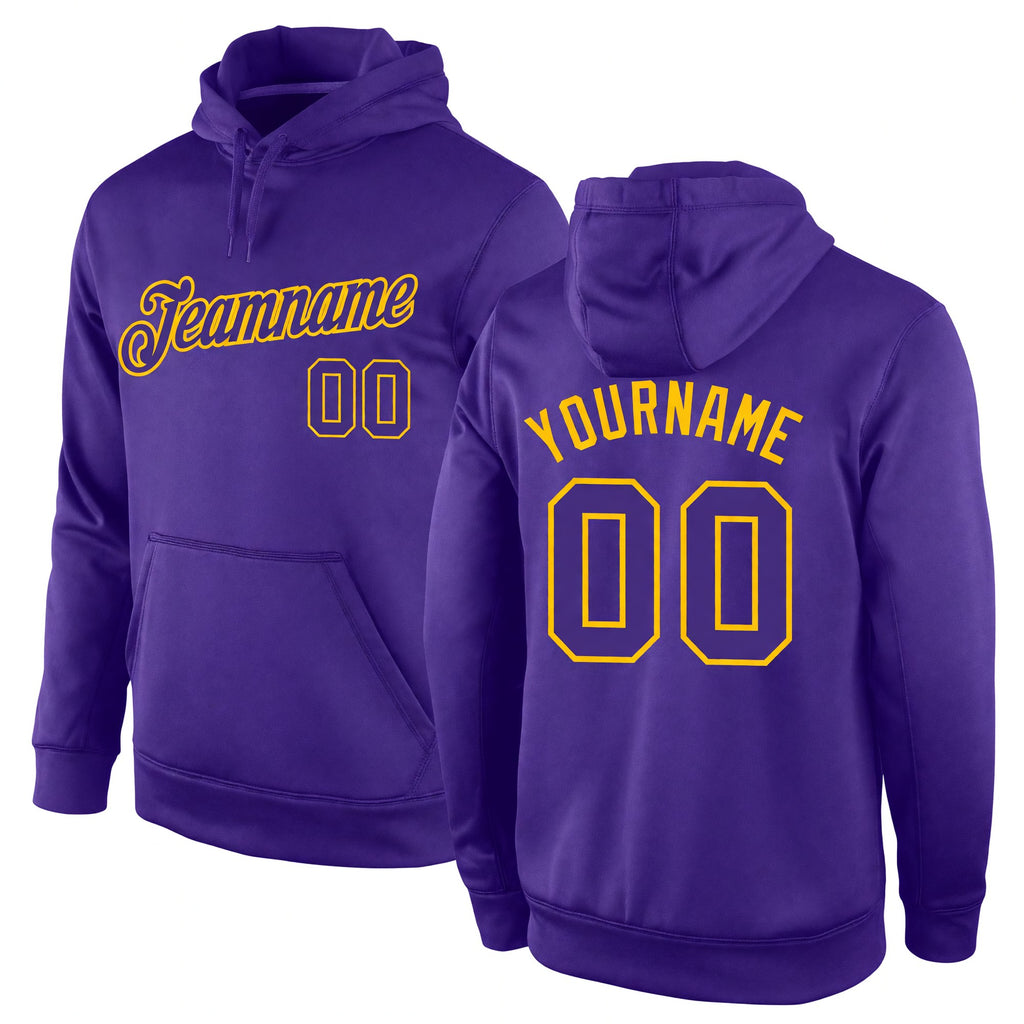 Custom Stitched Purple Purple-Gold Sports Pullover Sweatshirt Hoodie