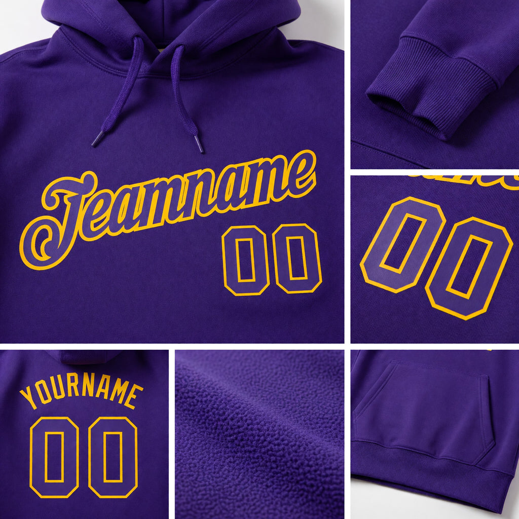 Custom Stitched Purple Purple-Gold Sports Pullover Sweatshirt Hoodie detail