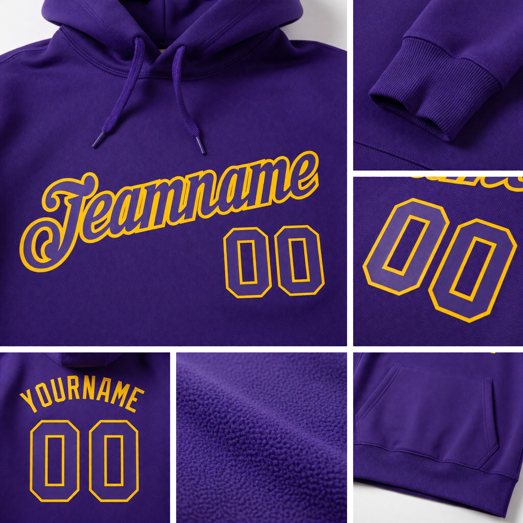 Custom Stitched Purple Purple-Gold Sports Pullover Sweatshirt Hoodie detail