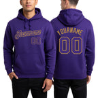 Custom Stitched Purple Purple-Old Gold Sports Pullover Sweatshirt Hoodie worn front and back