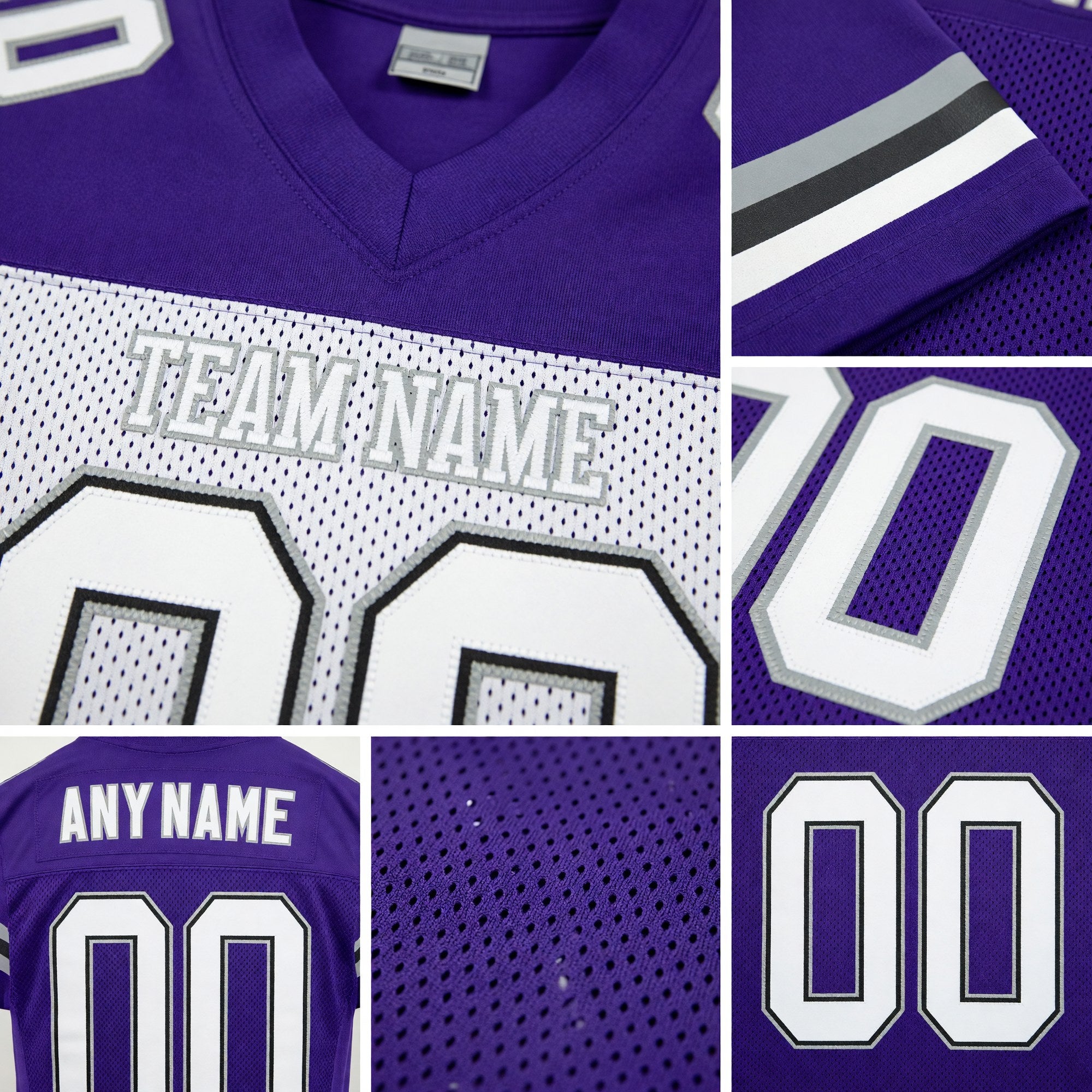 Custom Purple White-Gray Mesh Authentic Football Jersey detail