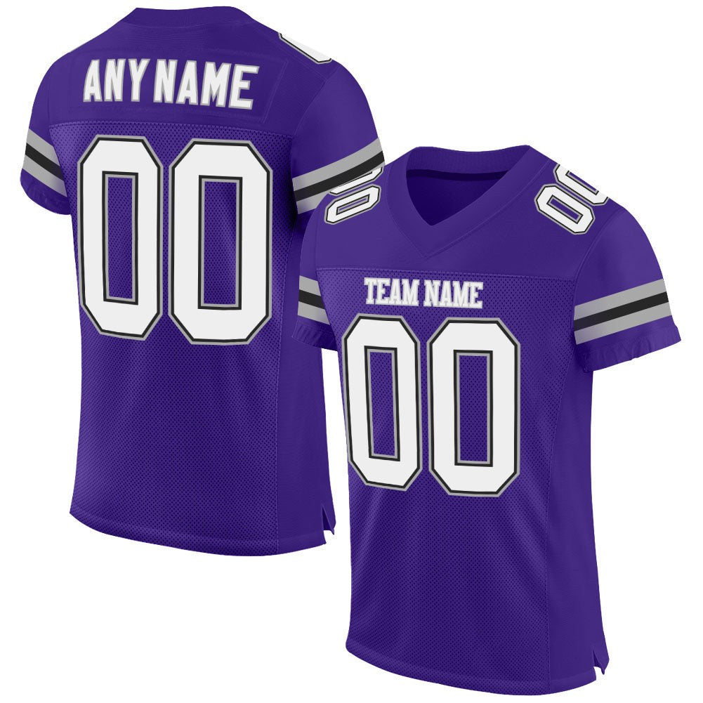 Custom Purple White-Gray Mesh Authentic Football Jersey photo 1