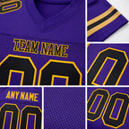 Custom Purple Black-Gold Mesh Authentic Football Jersey detail