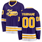 Custom Purple Gold-White Hockey Jersey