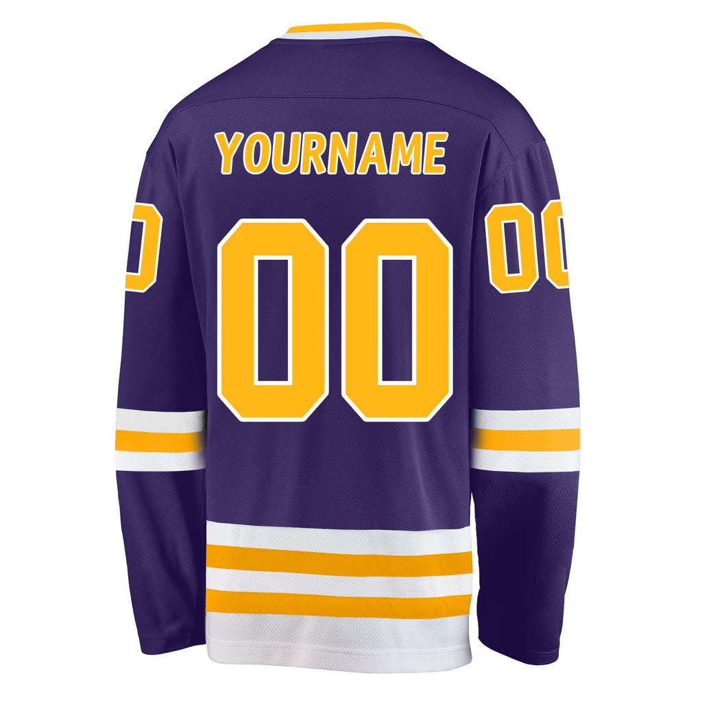 Custom Purple Gold-White Hockey Jersey photo 4