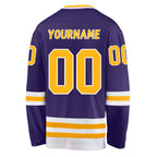 Custom Purple Gold-White Hockey Jersey photo 4