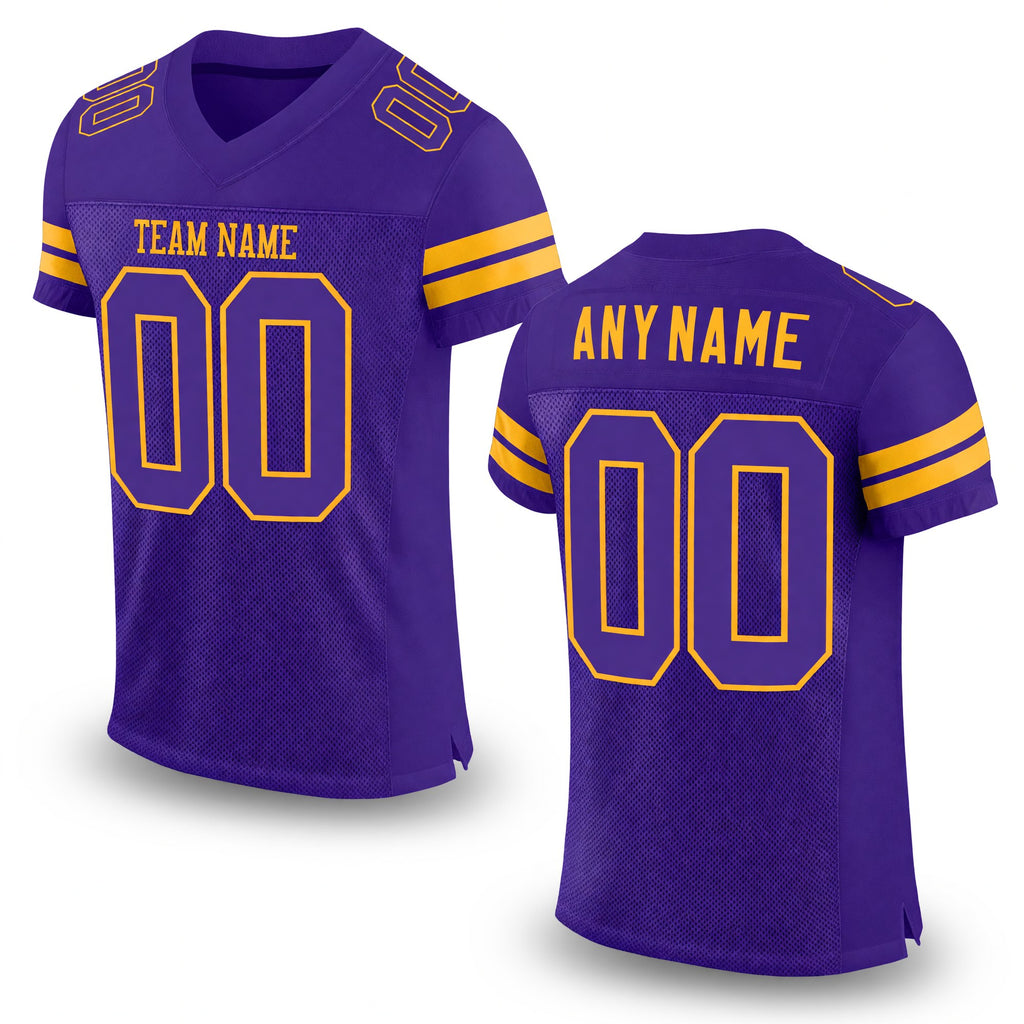 Custom Purple Purple-Gold Mesh Authentic Football Jersey