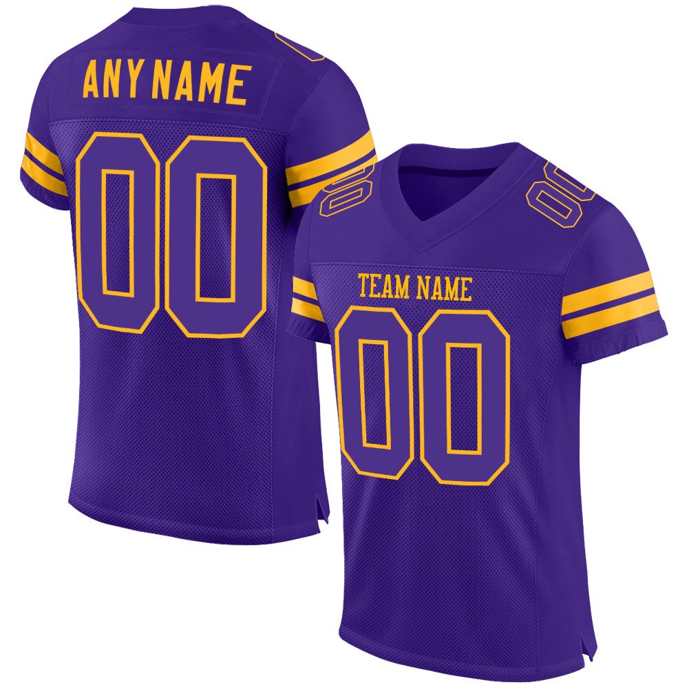 Custom Purple Purple-Gold Mesh Authentic Football Jersey photo 1