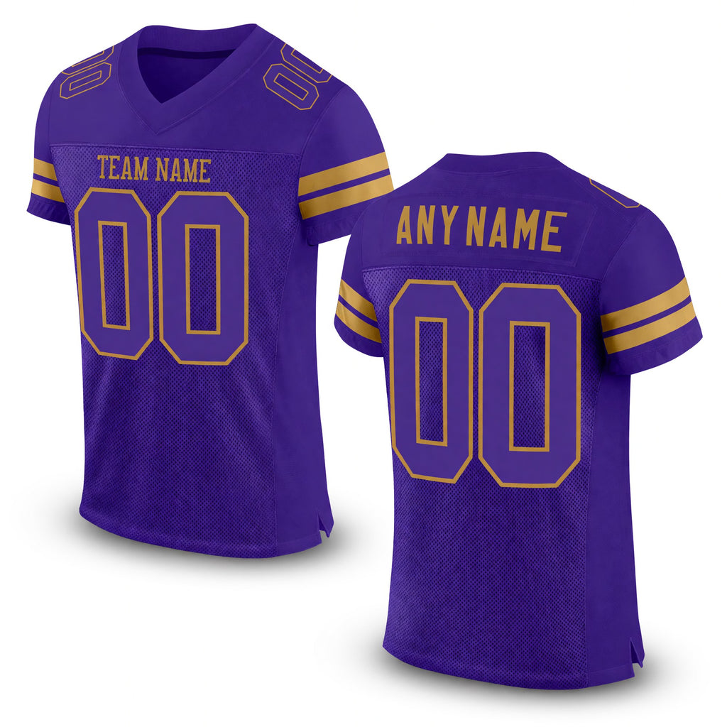 Custom Purple Purple-Old Gold Mesh Authentic Football Jersey