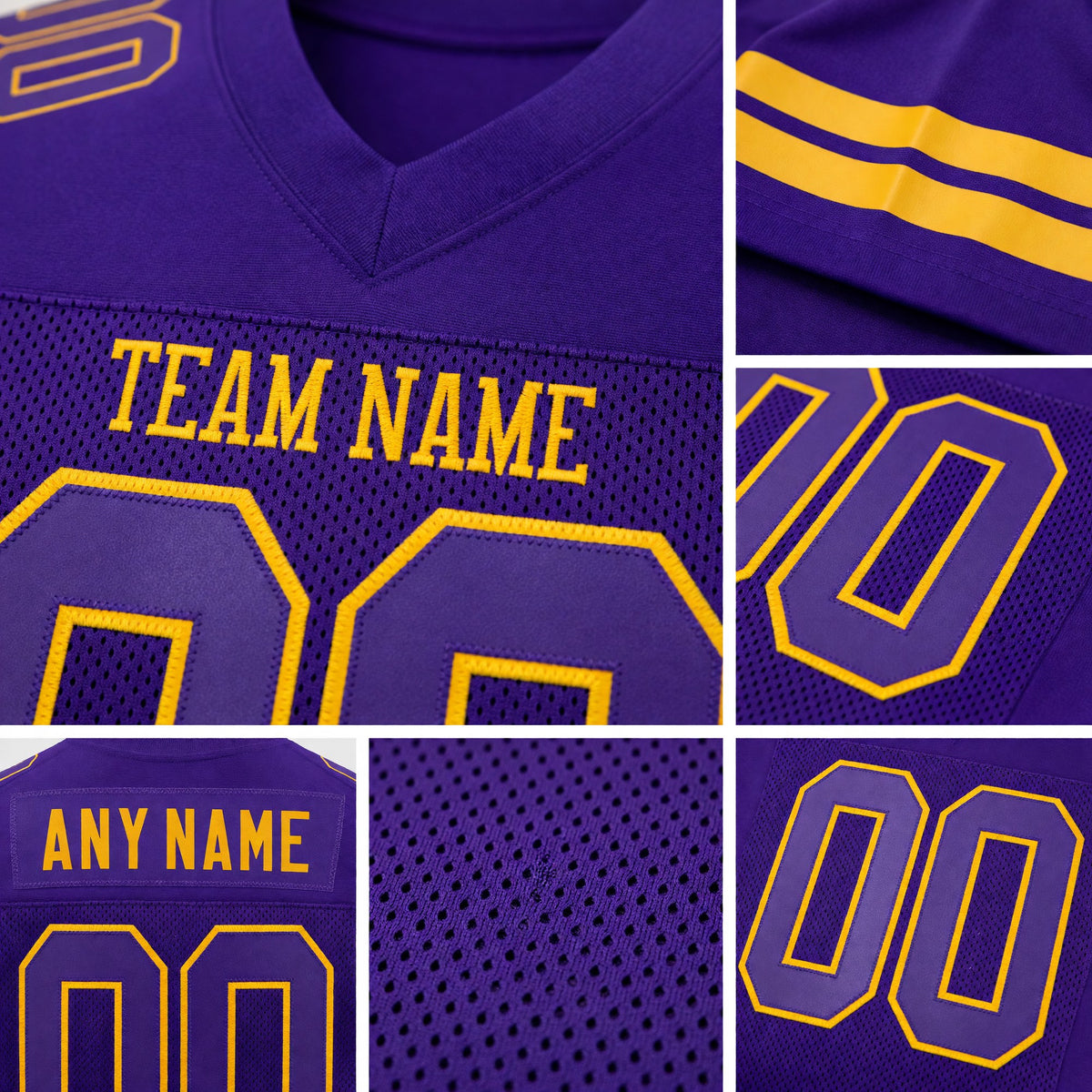 Custom Purple Purple-Old Gold Mesh Authentic Football Jersey detail
