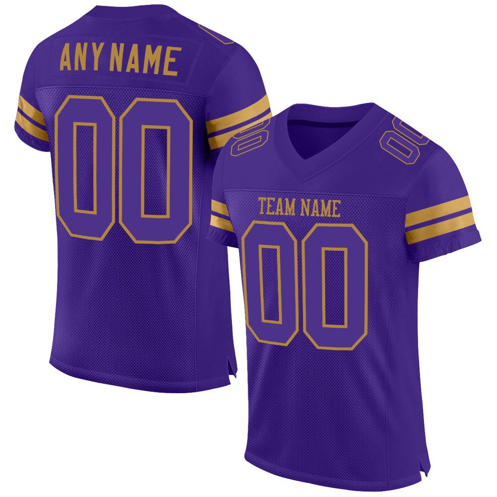 Custom Purple Purple-Old Gold Mesh Authentic Football Jersey photo 1
