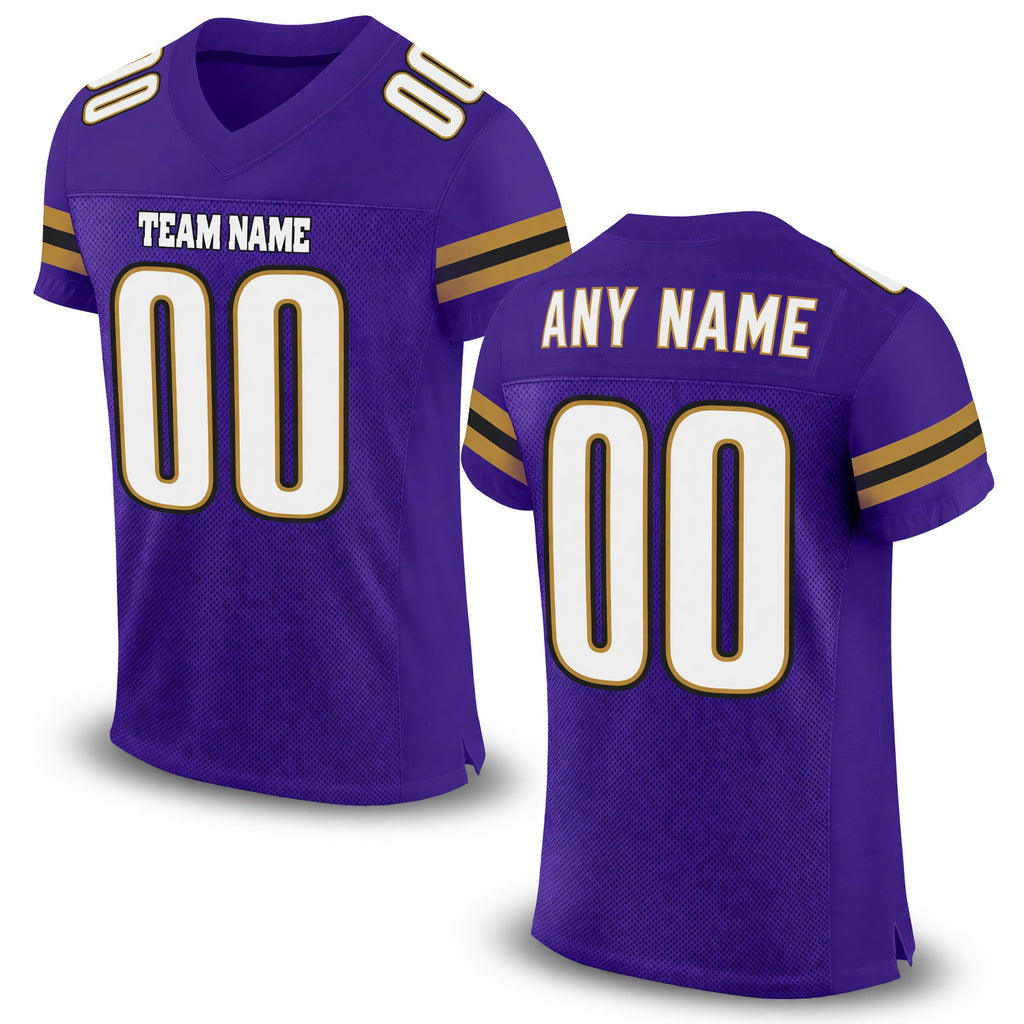 Custom Purple White-Old Gold Mesh Authentic Football Jersey