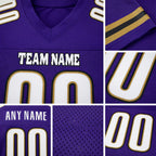 Custom Purple White-Old Gold Mesh Authentic Football Jersey detail