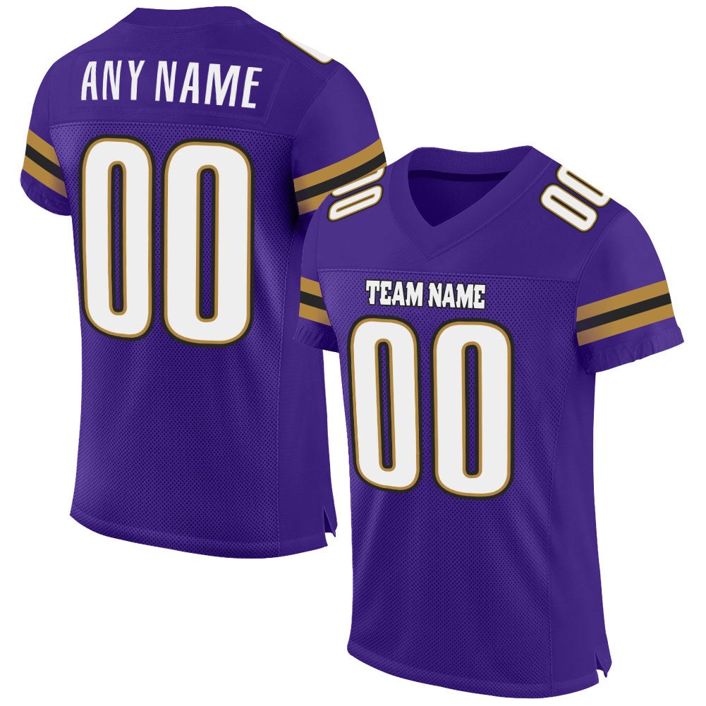 Custom Purple White-Old Gold Mesh Authentic Football Jersey photo 1