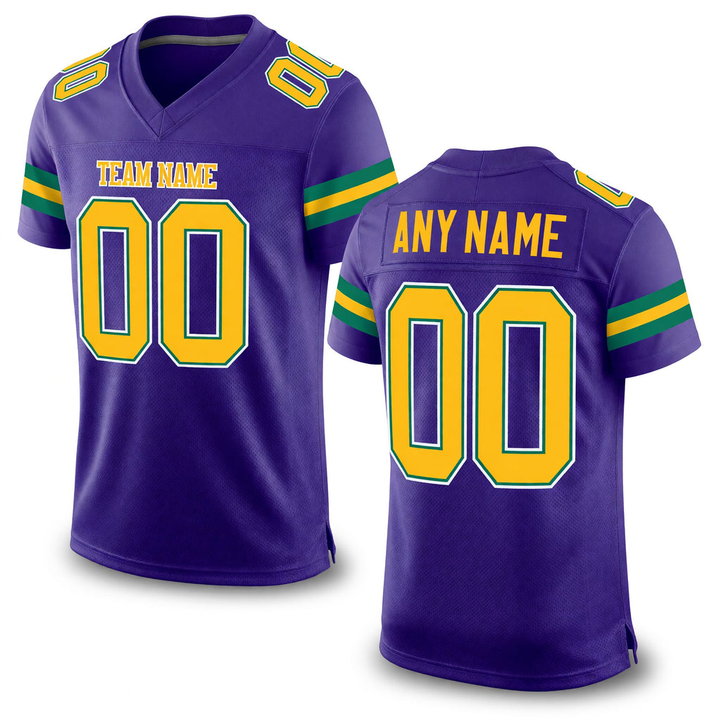 Custom Purple Gold-Kelly Green Mesh Authentic Football Jersey