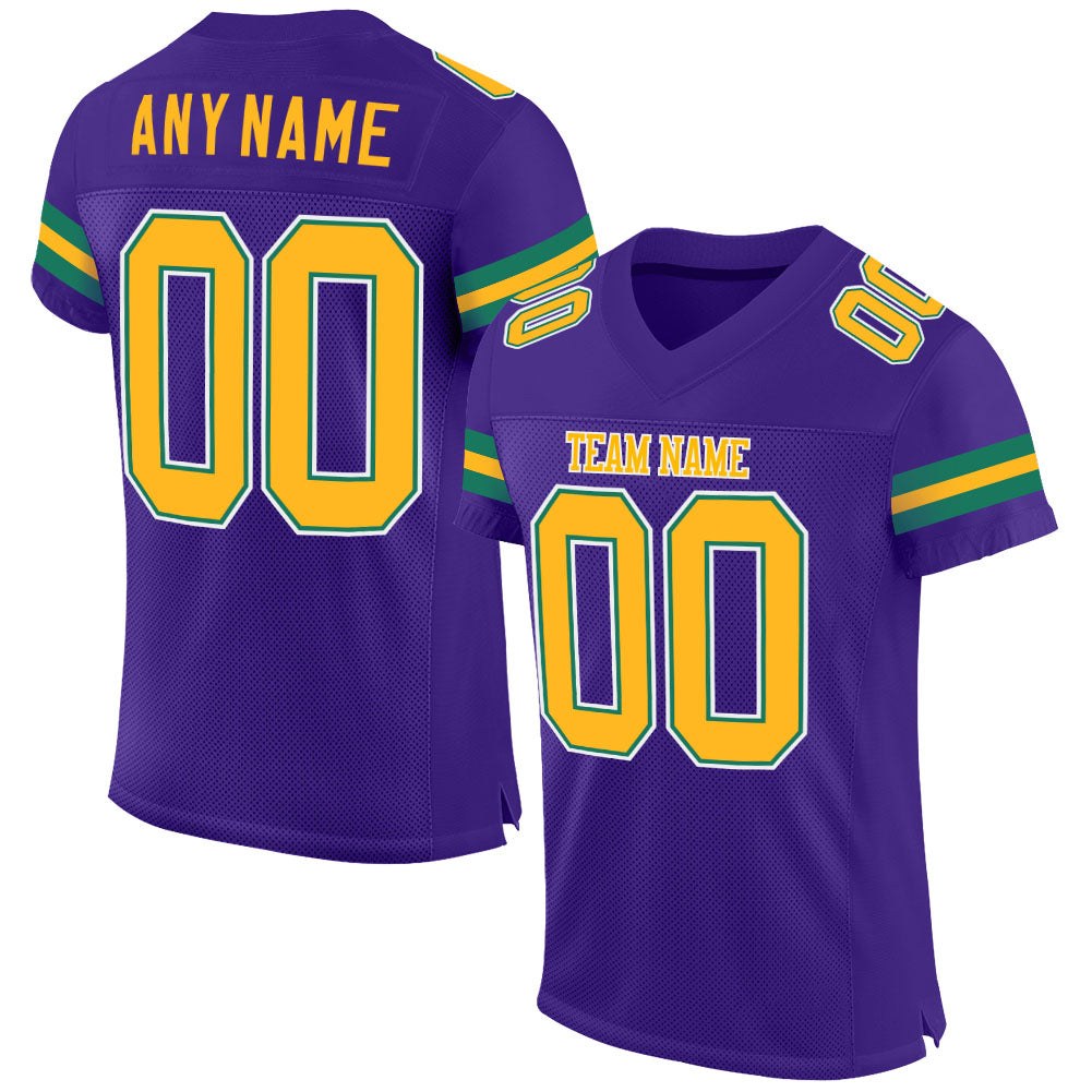 Custom Purple Gold-Kelly Green Mesh Authentic Football Jersey photo 1