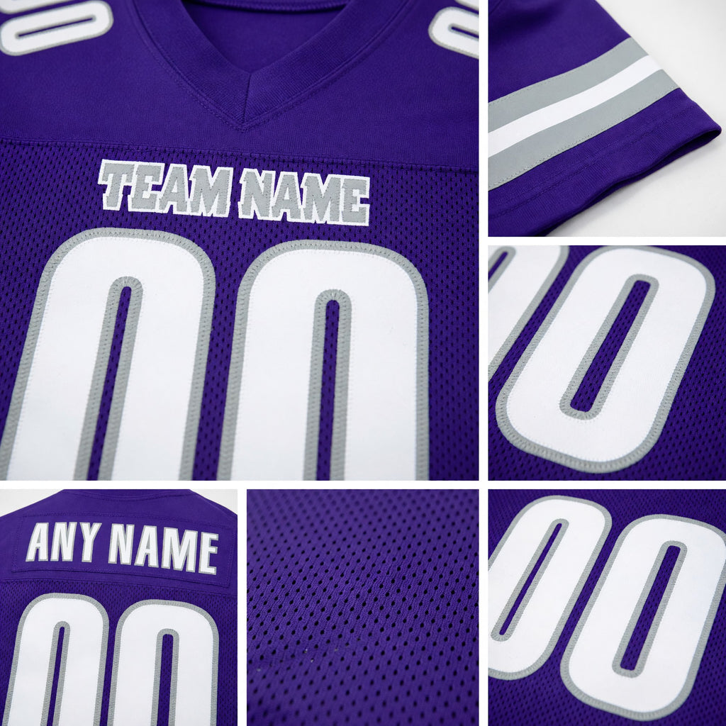 Custom Purple White-Gray Mesh Authentic Football Jersey detail