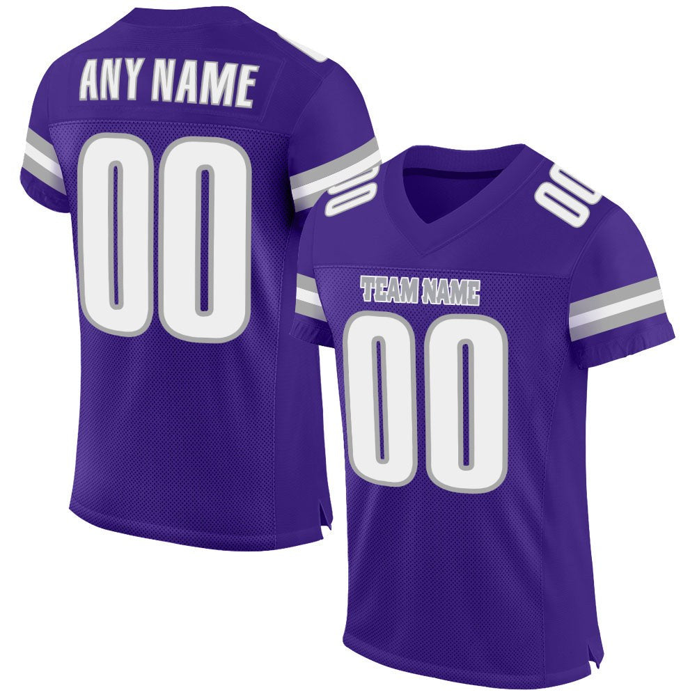 Custom Purple White-Gray Mesh Authentic Football Jersey photo 1