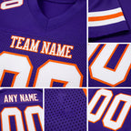 Custom Purple White-Orange Mesh Authentic Football Jersey detail