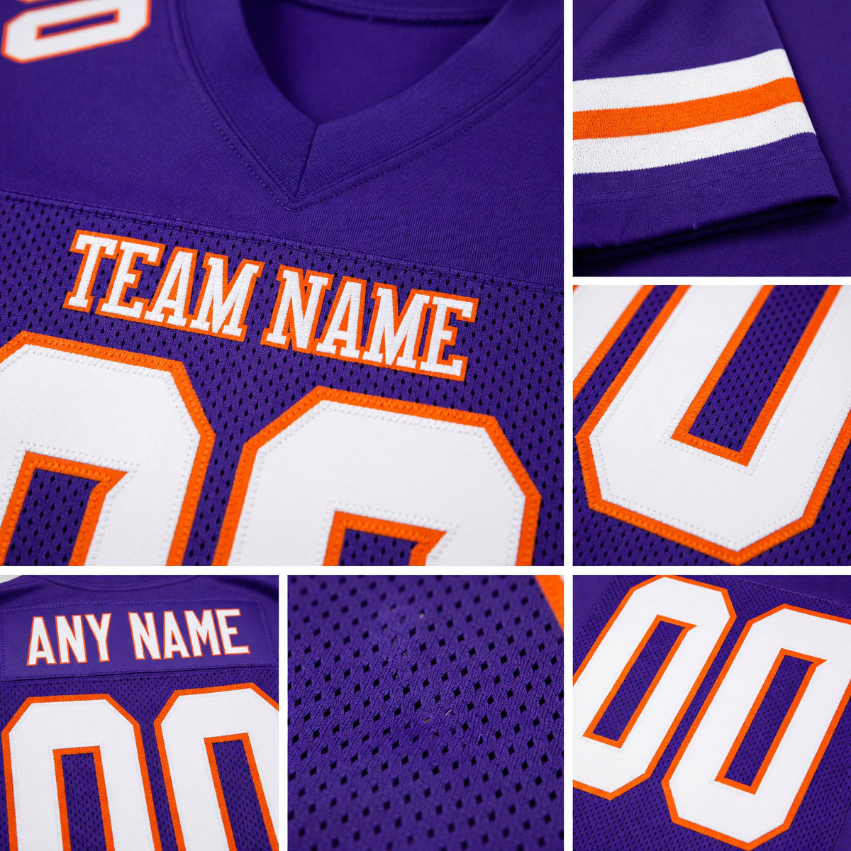 Custom Purple White-Orange Mesh Authentic Football Jersey detail