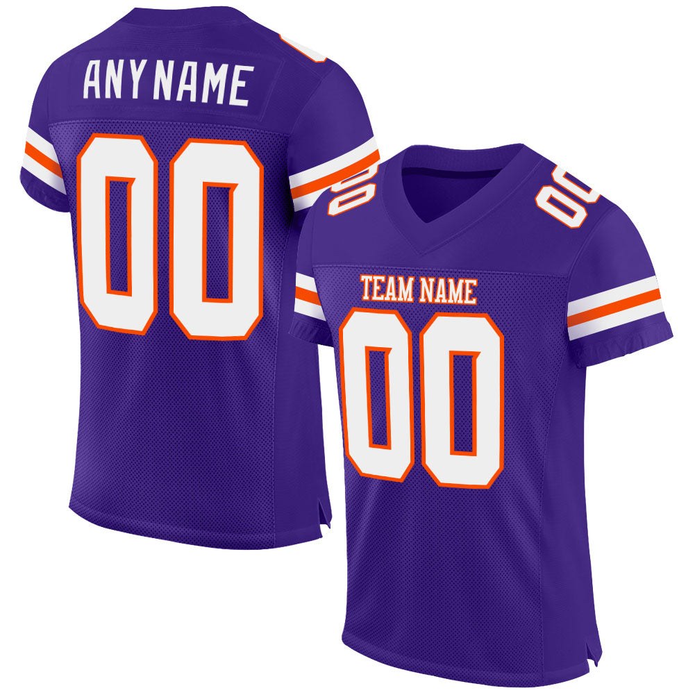 Custom Purple White-Orange Mesh Authentic Football Jersey photo 1
