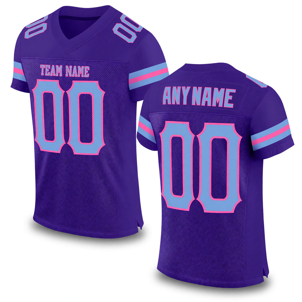 Custom Purple Light Blue-Pink Mesh Authentic Football Jersey