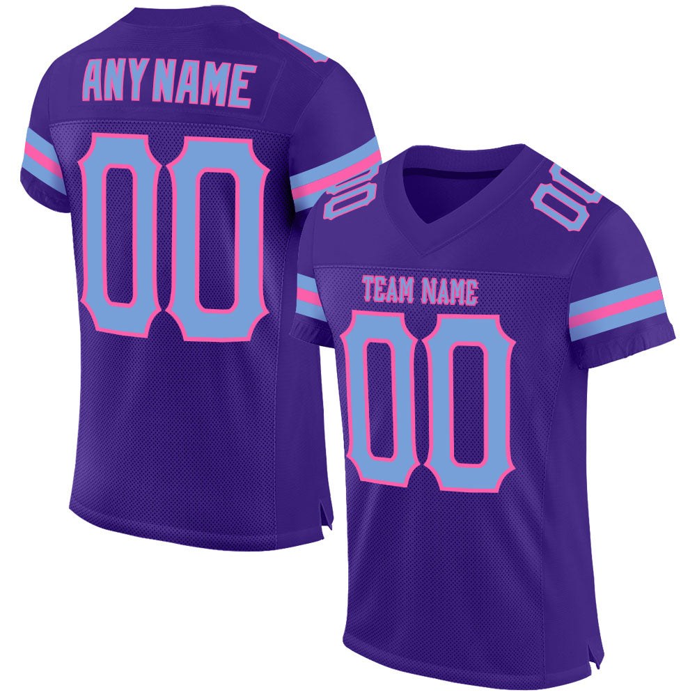 Custom Purple Light Blue-Pink Mesh Authentic Football Jersey photo 1